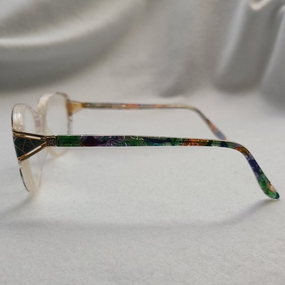 Vintage 80s Givenchy Eyeglasses Frames Clear Plastic Multi Colored Gold Accents - Picture 6 of 8